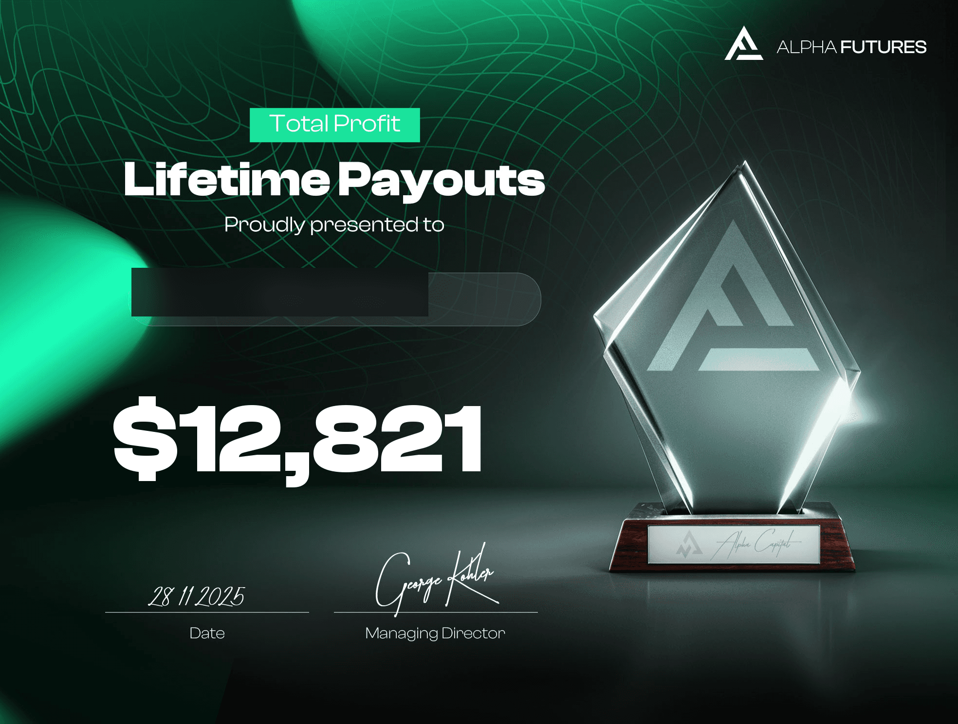 Alpha Futures — $12,821